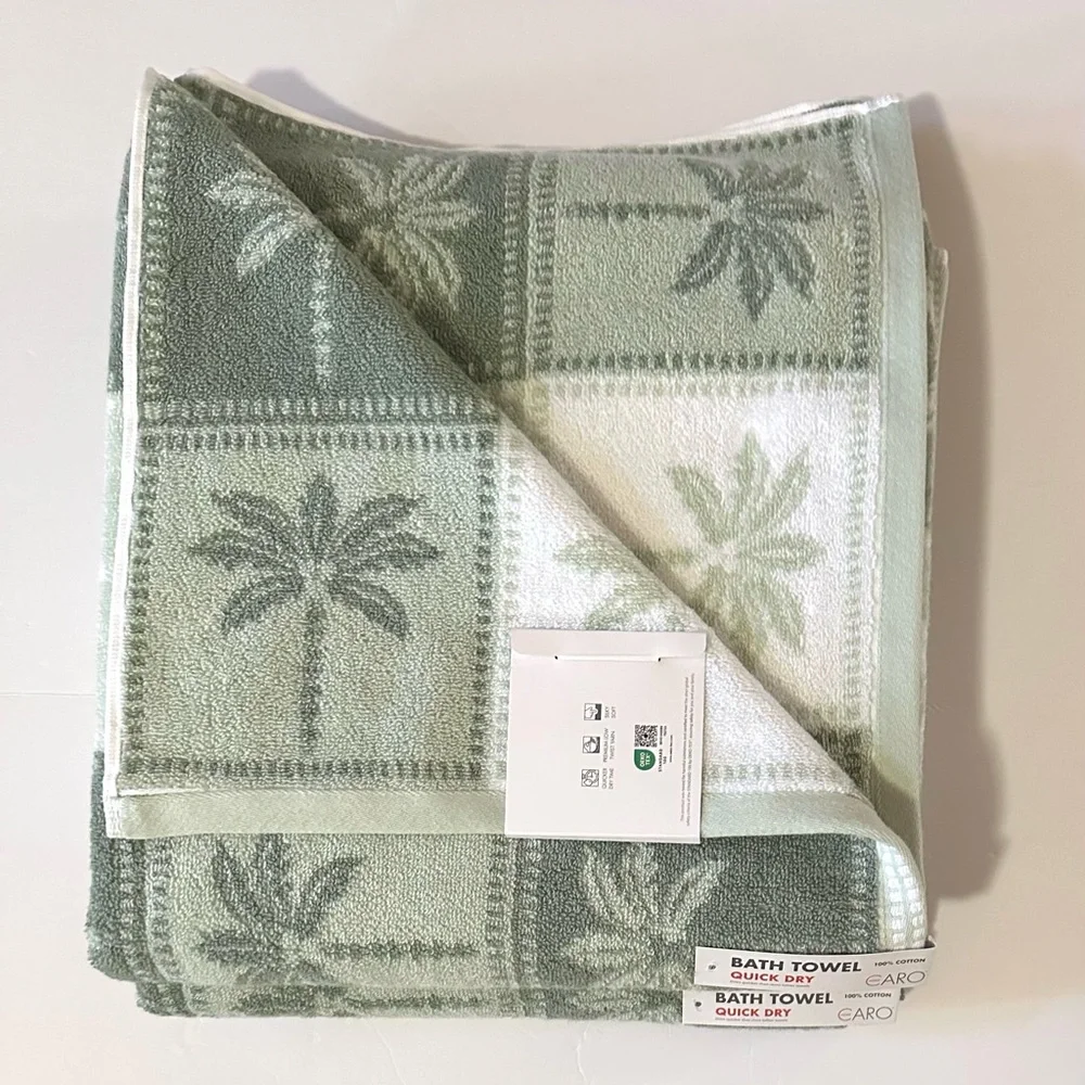 2pc CARO HOME Quick Dry 100% Cotton Palm Tree Print Bath Towel Set -TROPRIOCHE